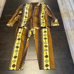 Men's Yellow & Brown Tribal Stripe Pajama Set